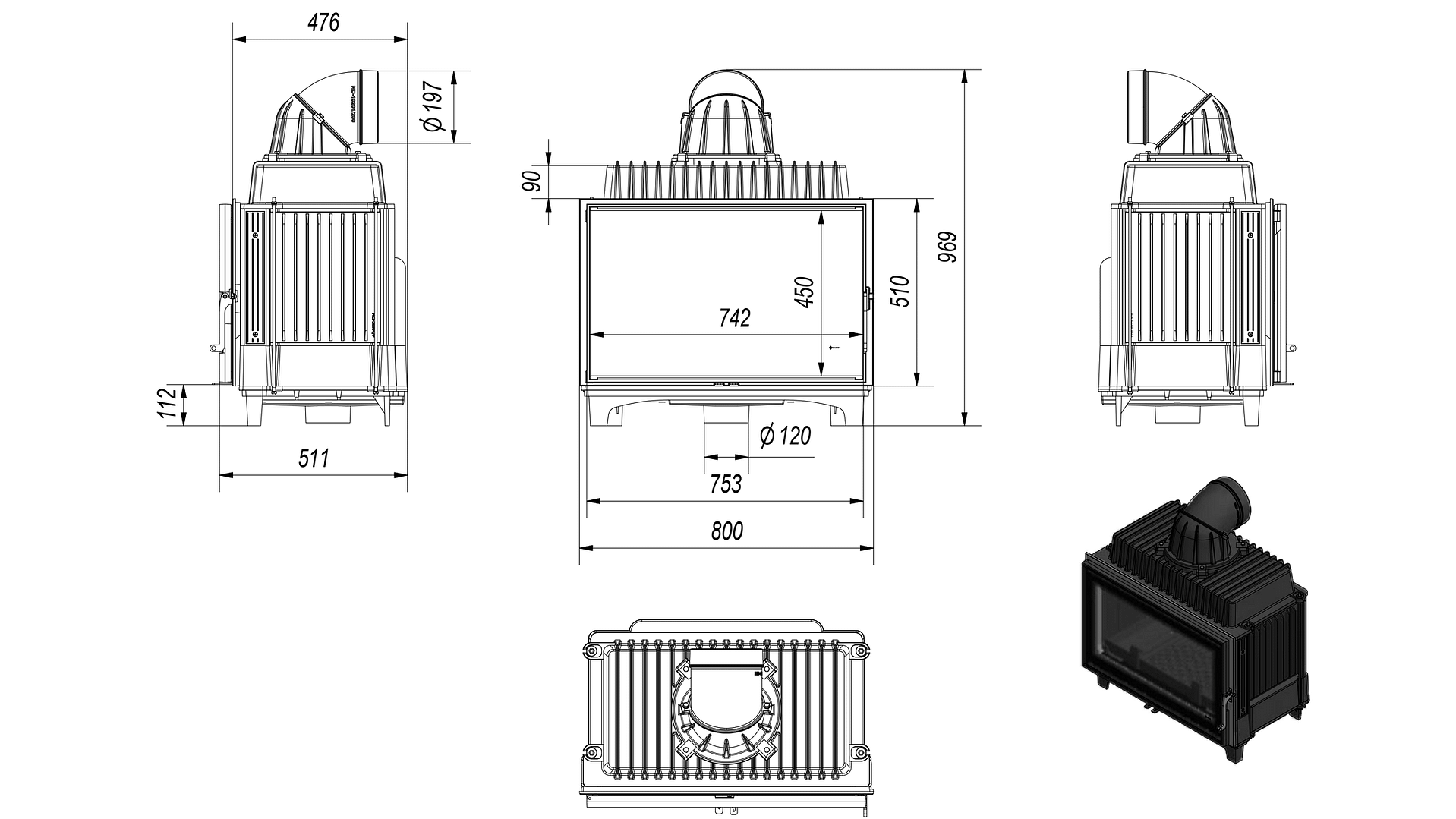 Cast Iron Fireplace FRANEK 14 KW Ø 200 - Image 5