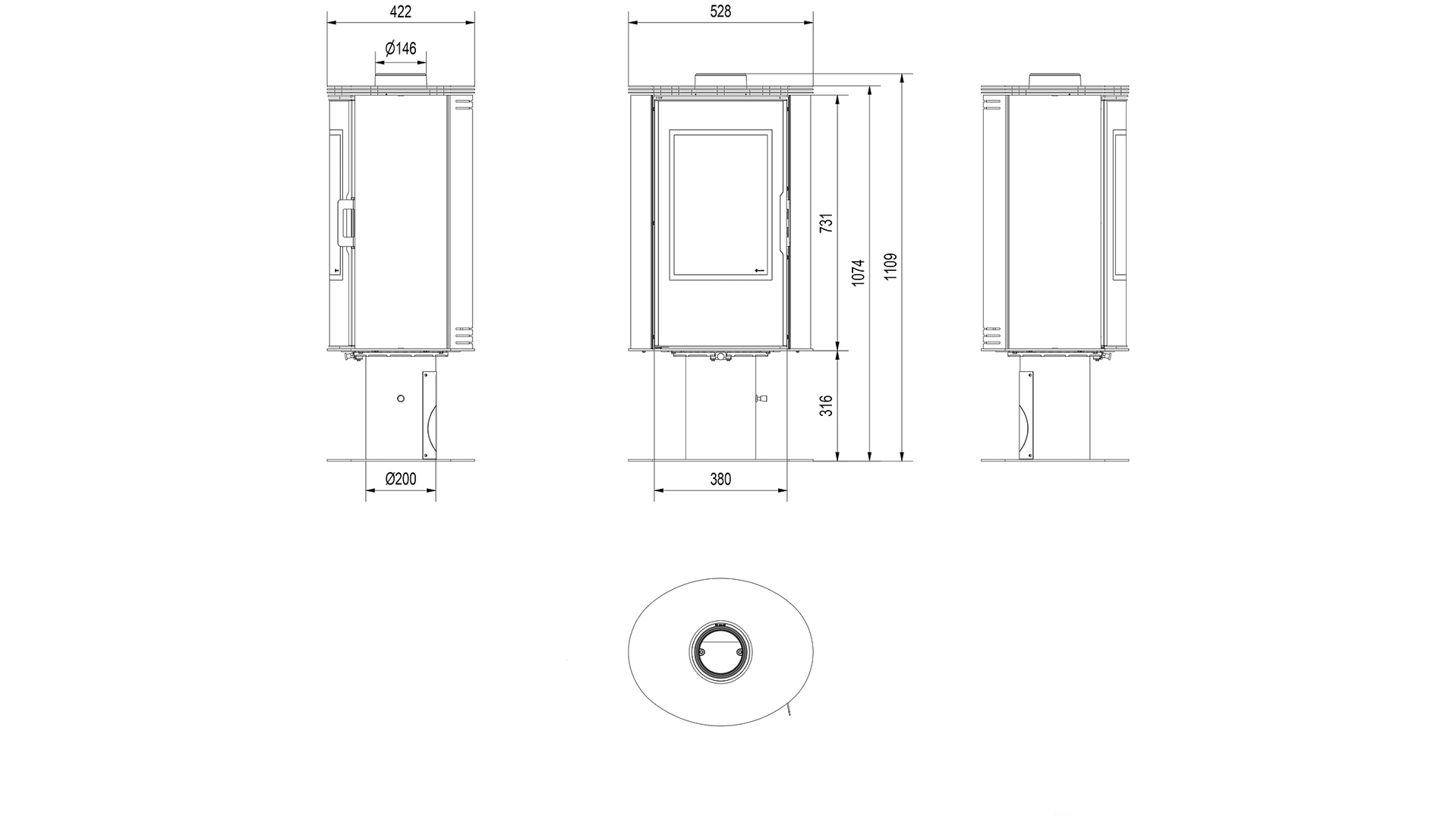 Wood burning steel tiled rotary stove AB Glass Ø 150 8 kW black/red/white - Image 13