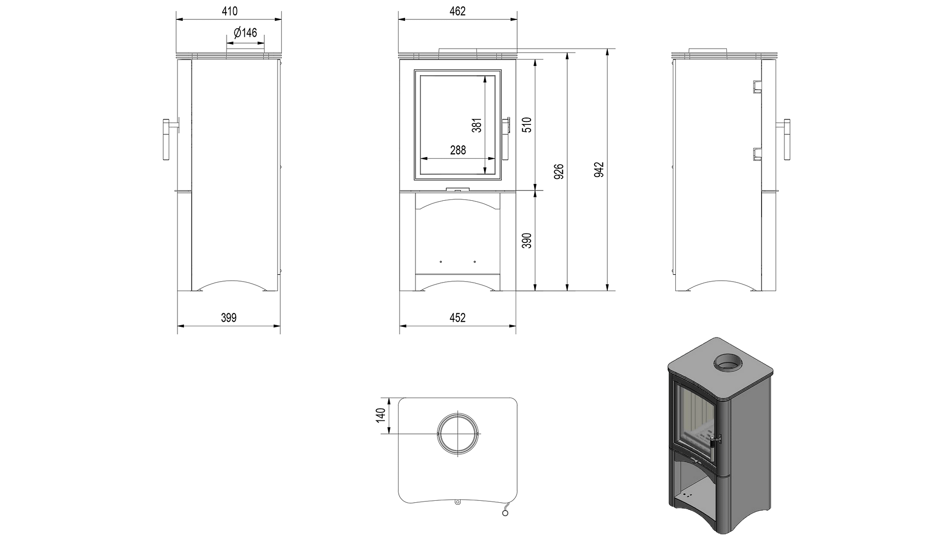 Wood Burning Steel Stove K5 Ø 150 7 KW - Image 6