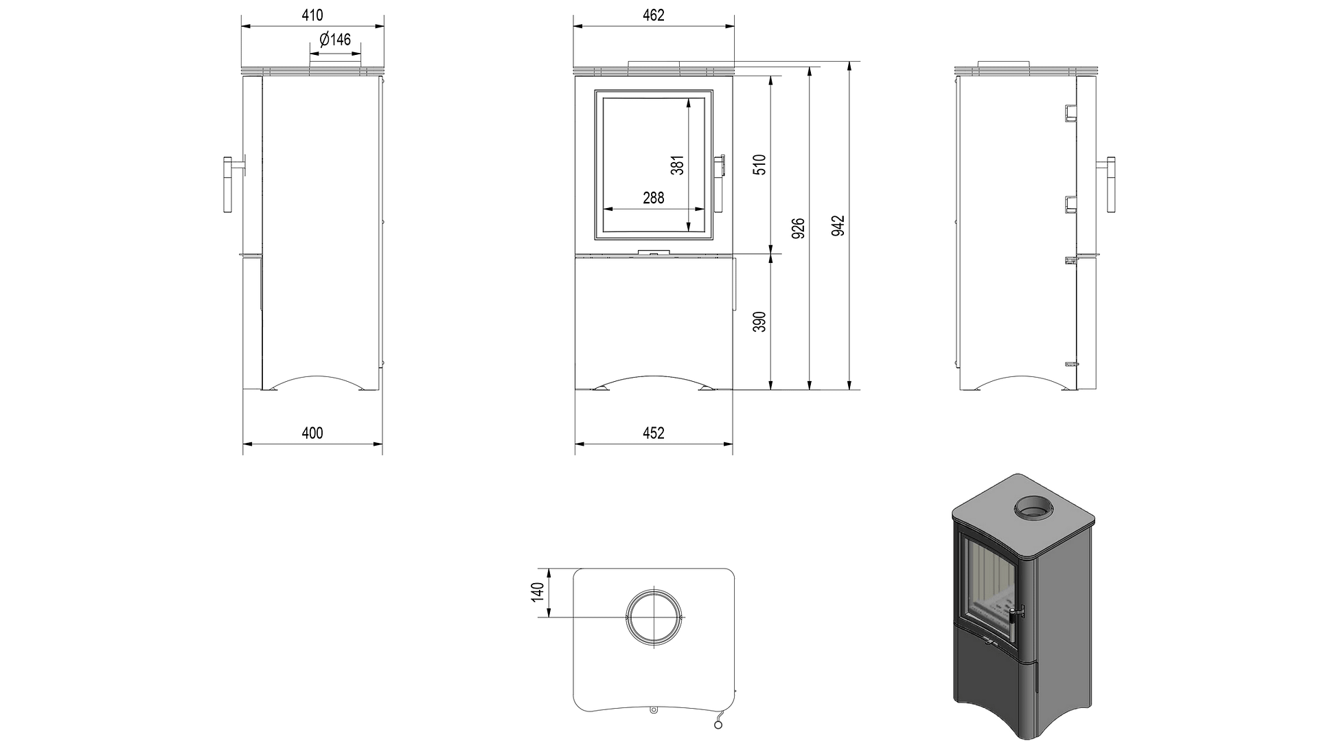 WOOD BURNING STEEL STOVE K5 Ø 150 7 KW - Image 4