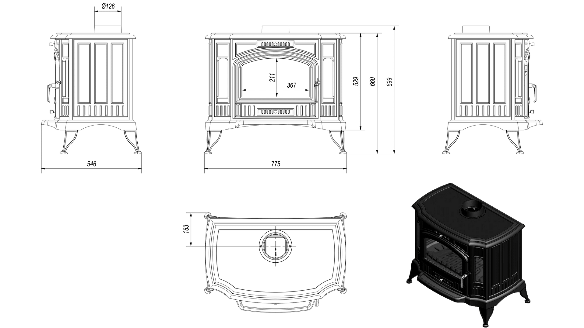 Wood burning cast iron stove K9 Automatic Air Control Ø 130/150 10 kW - Image 4