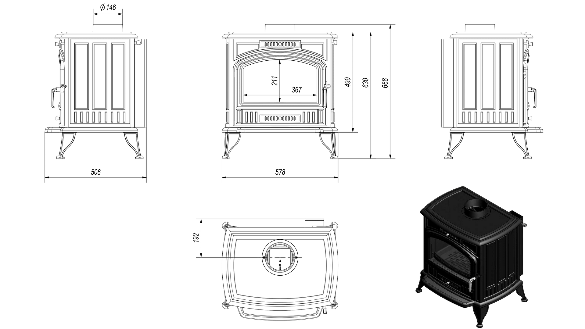 Wood burning cast iron stove K7 Ø 130/150 7 kW - Image 7