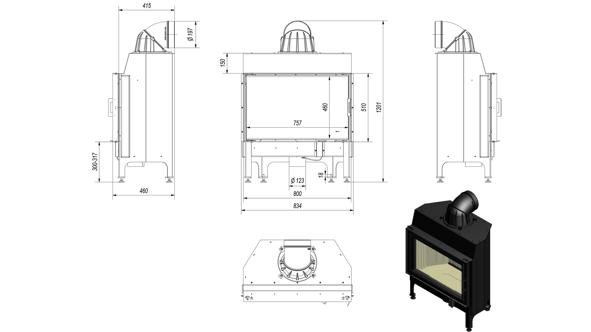 Steel Fireplace NADIA 12 KW Ø 200 Black - Image 8