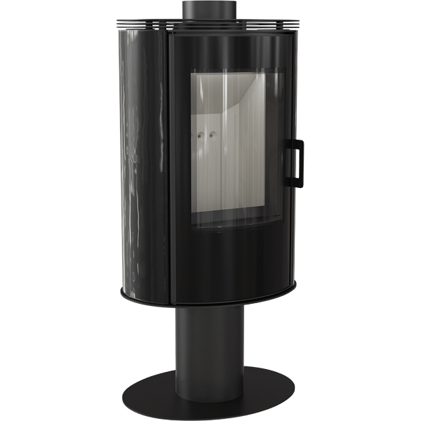 Wood burning steel tiled rotary stove AB Glass Ø 150 8 kW black/red/white