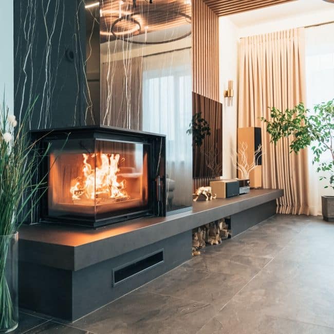 Radiant fireplace exuding charm in a classic English home setting. Warmth and character blend seamlessly, creating an inviting focal point that enhances the space's elegance.