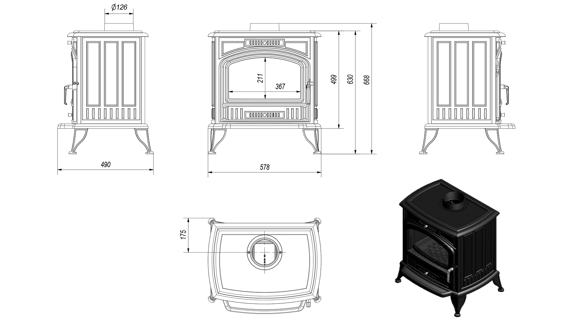 WOOD BURNING CAST IRON STOVE K6 Ø 150 8 KW Fireplaces Northampton